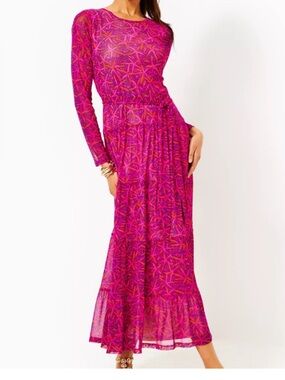Lilly Pulitzer Izabella Print Long Sleeve Tiered Maxi In Passion Fruit Pink